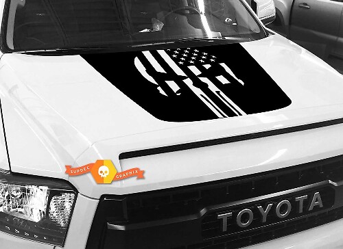Adesivo in Vinile Cofano Stile Teschio Punisher con Bandiera USA per Toyota Tundra 2014-2018
