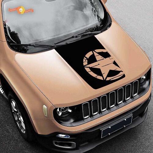2015-2019 Blackout Distressed Star vinile adesivo per cappuccio decalcomania Jeep Renegade militare esercito grafica
