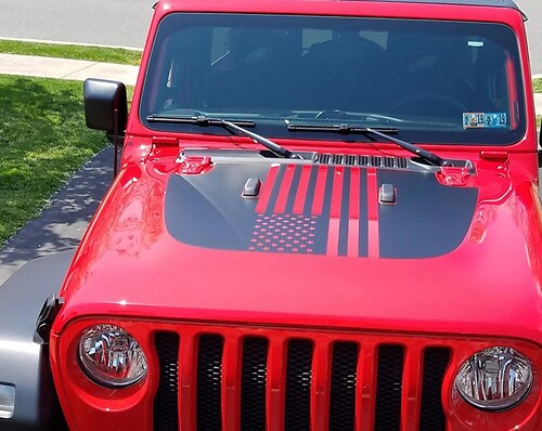 Adesivo Vinile Nero Bandiera USA per Cofano Jeep Wrangler 2018-2019