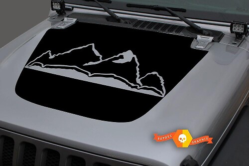 Adesivo in Vinile Nero Opaco Cofano Montagne 3 per Jeep Wrangler JL