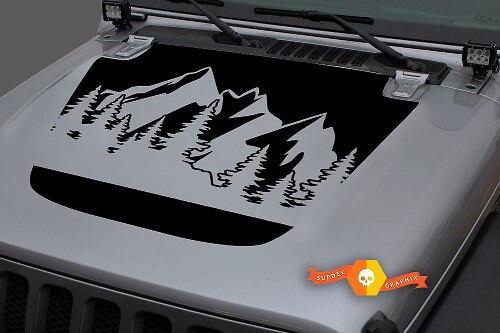 Hood Vinyl Forest Mountains Blackout Decal Sticker per 18-19 Jeep Wrangler JL#10
