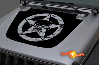 Hood Vinyl Skull Military Star Distressed Blackout Decal Sticker per 18-19 Jeep Wrangler JL#1

