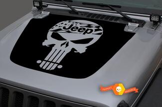 Jeep Hood Vinyl Punisher USA Flag Blackout Decal Sticker per 18-19 Jeep Wrangler JL
