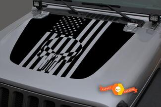 Jeep Hood Vinyl Punisher USA Flag Blackout Decal Sticker per 18-19 Jeep Wrangler JL#2
