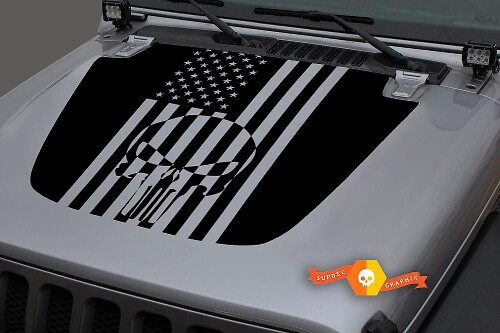 Adesivo in Vinile con Teschio Punisher e Bandiera USA per Cofano Jeep Wrangler 2018-2019