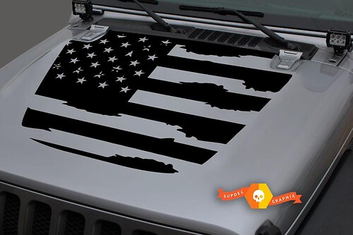 Adesivo in vinile strappato con bandiera USA per cofano Jeep Wrangler 2018-2019