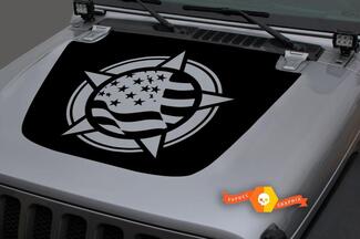Jeep Hood Vinyl USA Flag Military Star Punisher Blackout Decal Sticker per 18-19 Wrangler JL # 4
