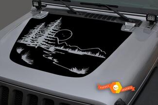 Hood Vinyl Forest Mountains Blackout Decal Sticker per 18-19 Jeep Wrangler JL#13
