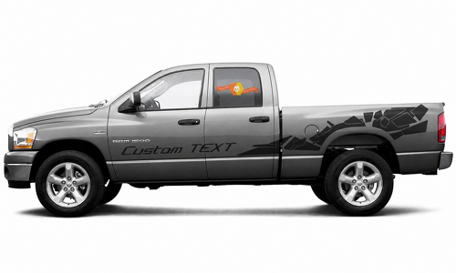 Power Wagon Style Custom TEXT Broken Shard Stripe Pair Fiancata Fiancata cassone Adesivo in vinile per RAM 1500 Rebel