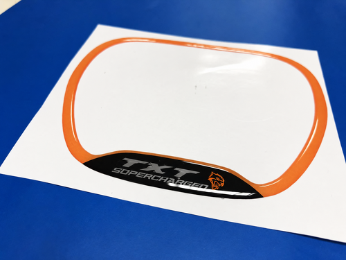 SRT Hellcat Style Orange Supercharged Custom TXT Cat Domed Trim Ring — Adesivo in vinile (volante) per Dodge Challenger