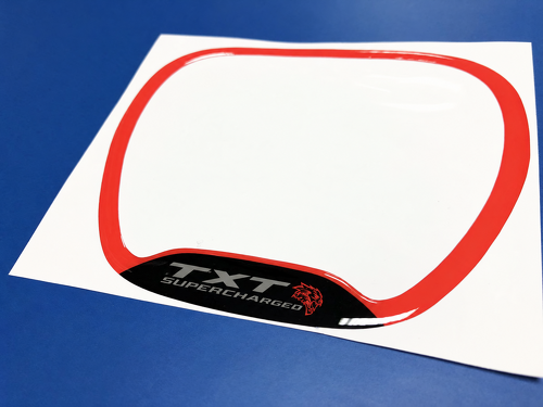SRT Hellcat Style Red Supercharged Custom TXT Cat Domed Trim Ring — Adesivo in vinile (volante) per Dodge