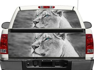 BW Lion in bianco e nero lunotto posteriore o portellone adesivo decalcomania pick-up camion SUV auto
