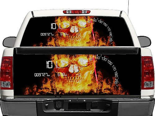 Adesivo in Vinile Teschio Fiammeggiante per Finestrino Posteriore o Portellone per Pick-up SUV
