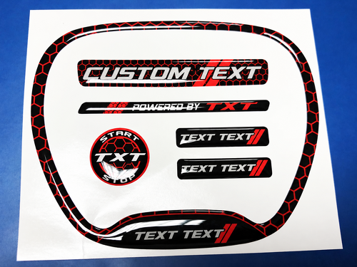 SRT Scat Pack Style CUSTOM TEXT TXT TEXT TEXT Red Honeycomb Domed Interior Set — Adesivo in vinile (volante, pulsante di avviamento, portachiavi) per Dodge Challenger 2015-2023