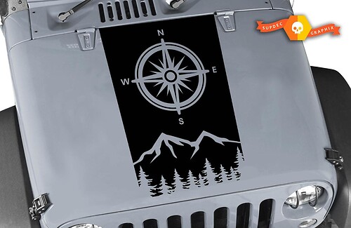 Decalcomania adesiva bussola per Jeep Wrangler cofano scoop Light 2007 - 2019 jk
