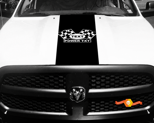 TEXT POWER TXT Checkered Flags Full Panel Cofano Adesivo in vinile per Dodge Ram 1500