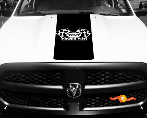 TEXT POWER TXT Checkered Flags Rounded Panel Cofano Adesivo in vinile per Dodge Ram 1500