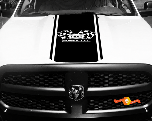 TEXT POWER TXT Checkered Flags Rounded Pinstripe Panel Cofano Adesivo in vinile per Dodge Ram 1500