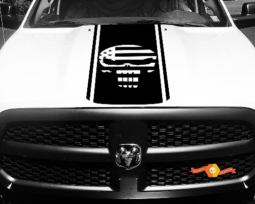 1500 2500 3500 Ram Truck Punisher Bandiera americana Vinile Racing Stripe Hood Decal Sticker # 89
