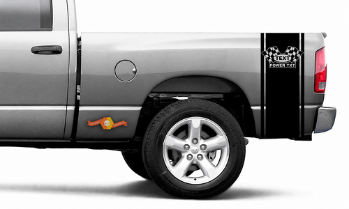 TEXT POWER TXT Checkered Flags Bed Band Pair Fiancata cassone Adesivo in vinile per Dodge Ram 1500