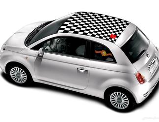 Adesivo decalcomania a strisce per tetto a bandiera a scacchi da corsa in vinile Fiat 500
