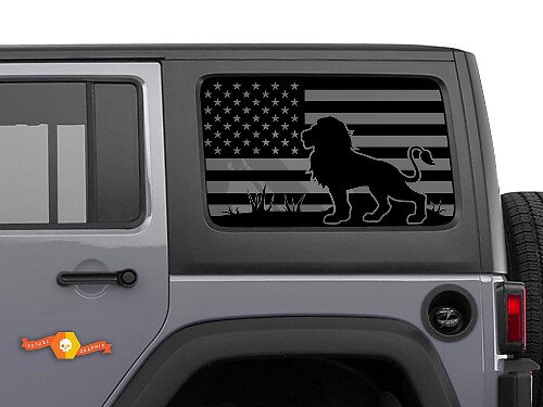 Kit di adesivi in vinile per finestrino laterale posteriore con leone e bandiera USA per Jeep Wrangler Hardtop