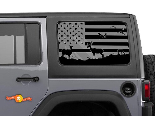 Kit di Adesivi in Vinile per Finestrino Laterale con Bandiera USA e Cervo per Jeep Wrangler Hardtop