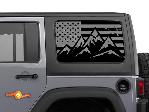 Adesivo in vinile con bandiera USA e montagne per parabrezza per Jeep Toyota Dodge camion