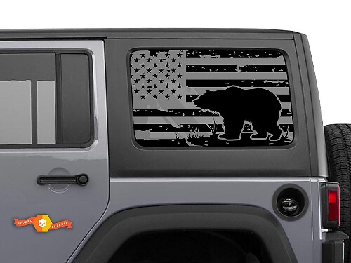 Coppia di Adesivi Bandiera USA per Finestrino Posteriore Laterale Jeep Wrangler Hardtop