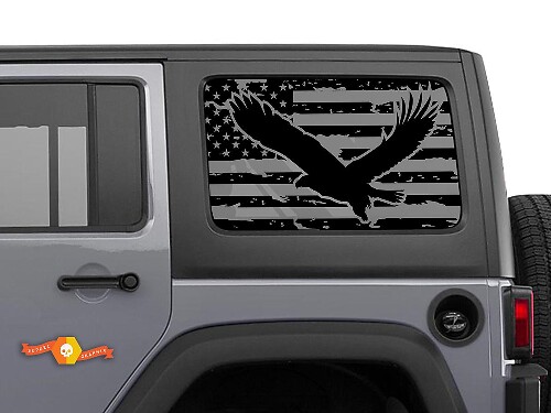 Adesivo Vinile per Finestrino Posteriore con Aquila e Bandiera USA Coppia per Jeep Wrangler Hardtop