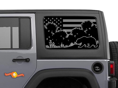 Adesivo Decalcomania Parabrezza Bear Forest Bandiera USA per Jeep Wrangler Rubicon Hardtop JKU JLU 2007-2019 o Tacoma 4Runner Tundra Charger Challenger