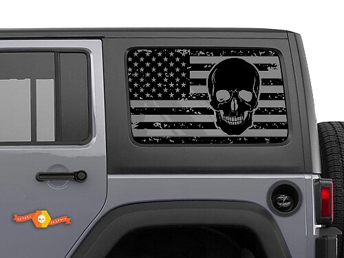 Adesivo decalcomania teschio con bandiera USA per parabrezza 2 pezzi per Jeep Wrangler Rubicon Hardtop JKU JLU 2007-2019 o Tacoma 4Runner Tundra Charger Challenger