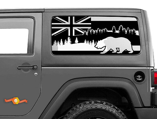 Adesivo in Vinile con Bandiera delle Hawaii e Orso per Finestrino Laterale Jeep Wrangler 2007-2019