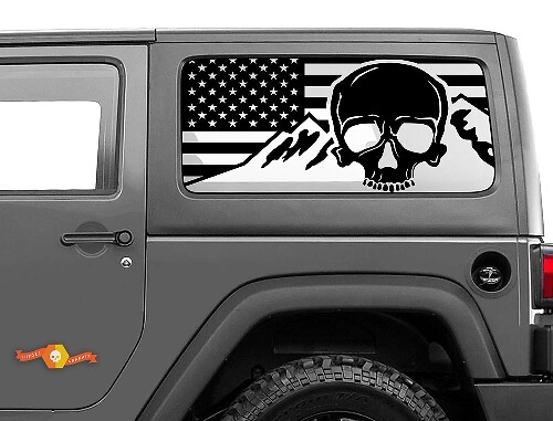 Adesivo Decalcomania para Parabrezza con Bandiera USA Teschio Montagne per Jeep Wrangler Rubicon Hardtop JKU JLU 2007-2019 o Tacoma 4Runner Tundra Charger Challenger