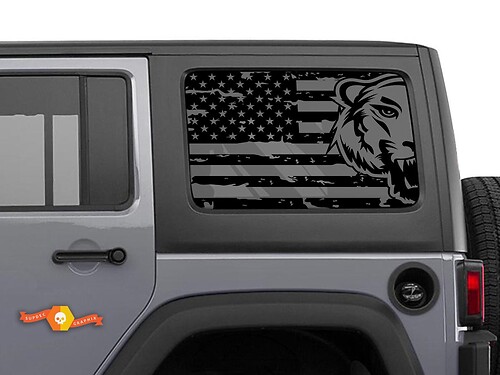 Adesivo decalcomania per tettuccio rigido Jeep Wrangler Rubicon con bandiera americana e finestrino laterale tigre
