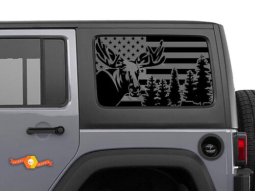 Kit di decalcomanie in vinile per finestrino laterale con alce e bandiera USA per Jeep Wrangler Hardtop