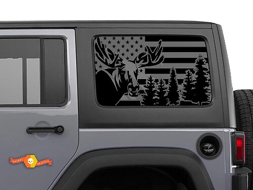 Adesivo decalcomania para parabrezza con alce e bandiera USA per Jeep Wrangler Rubicon Hardtop JKU JLU 2007-2019 o Tacoma 4Runner Tundra Charger Challenger