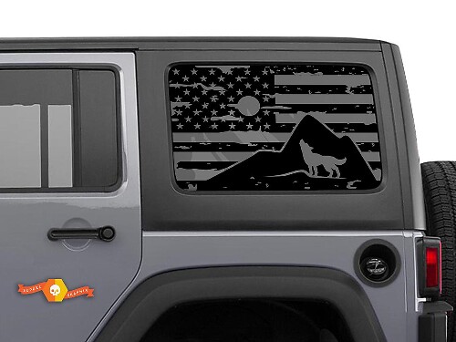 Adesivo Decalcomania Paraurti con Bandiera USA Lupo Nuvole Luna per Jeep Wrangler Rubicon Hardtop JKU JLU 2007-2019 o Tacoma 4Runner Tundra Charger Challenger