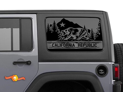 Decalcomanie per finestrini laterali della California Republic Bear Forest per Jeep Wrangler Rubicon Hardtop
