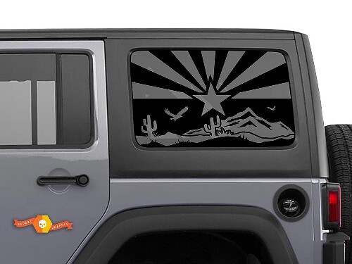 Adesivo Scena del Deserto con Bandiera dell'Arizona per Jeep Wrangler Rubicon Hardtop JKU JLU 2007-2019 o Tacoma 4Runner Tundra Charger Challenger
