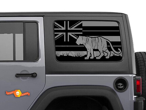 Adesivo in Vinile con Bandiera di Hawaii e Tigre per Finestrino Laterale Jeep Wrangler 2007-2019