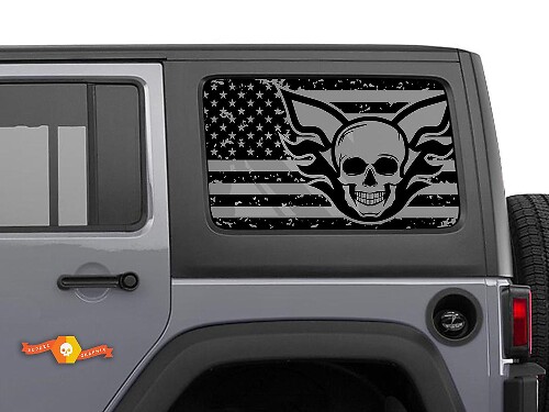 Adesivo con Decalcomania del Teschio con Bandiera USA per Parabrezza Distrutto per Jeep Wrangler Rubicon Hardtop JKU JLU 2007-2019 o Tacoma 4Runner Tundra Charger Challenger