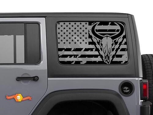 Decalcomania con teschio Longhorn bandiera USA per finestrini posteriori Jeep Hardtop
