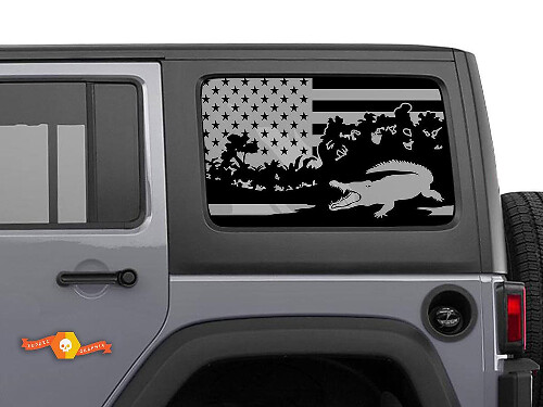 Decalcomania per finestrino laterale con tetto rigido con bandiera americana in alligatore adatta per Tacoma 4Runner Tundra Suba Jeep Wrangler
