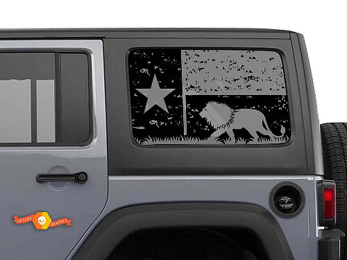Adesivo in vinile con finestra laterale Leone con bandiera del Texas distrutta per Jeep Wrangler 2007-2019