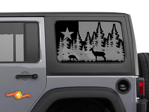 Decalcomania con bandiera del Texas con cervi e foresta per il design del lunotto posteriore Jeep Wrangler
