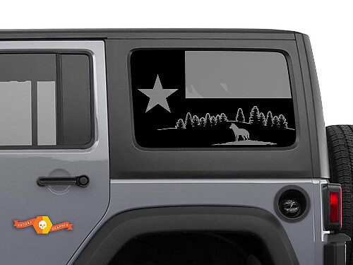 Adesivo per parabrezza con bandiera del Texas, lupo della foresta e montagne per Jeep Wrangler Rubicon Hardtop JKU JLU 2007-2019 o Tacoma 4Runner Tundra Charger Challenger