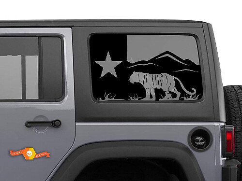 Adesivo in Vinile con Bandiera del Texas e Tigre su Finestrino laterale per Jeep Wrangler 2007-2019