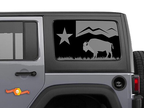 Adesivo per parabrezza con bandiera del Texas, foresta, montagne e bisonte per Jeep Wrangler Rubicon Hardtop JKU JLU 2007-2019 o Tacoma 4Runner Tundra Charger Challenger