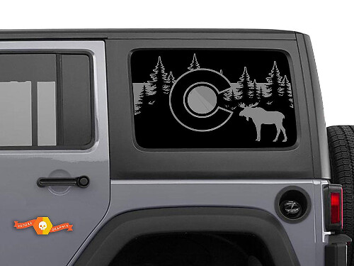 Adesivo in Vinile con Bandiera del Colorado e Alce per Finestrino Laterale Jeep Wrangler 2007-2019